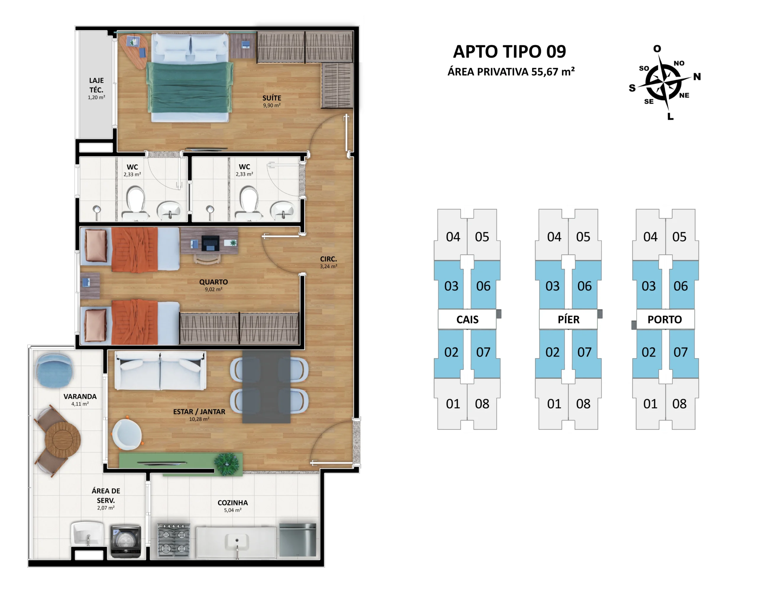Planta comercial do apartamento de 2 quartos do Maralto